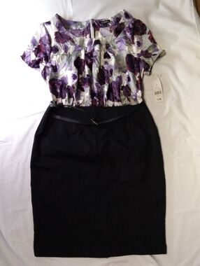 George Dress - Purple Floral Top with Black Pencil Stretch Skirt 8